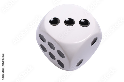 Isolated large white die or dice with black dots on transparent background, template of a die or dice, gambling addiction or table game concept, PNG