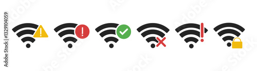 Wi-fi icons set. Wireless internet wi-fi signal level, wifi off, disconnected network. Vector wi-fi signal
