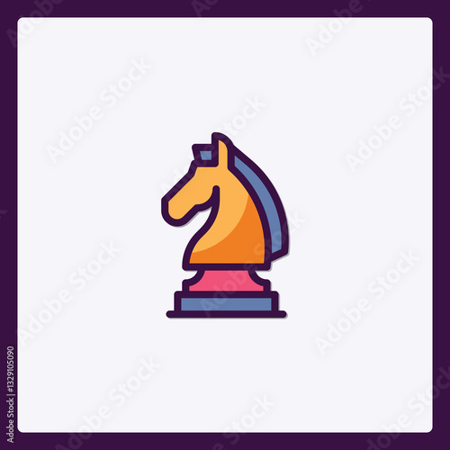 Stylized Chess Knight Piece Icon with Bold Outlines and Modern Aesthetics