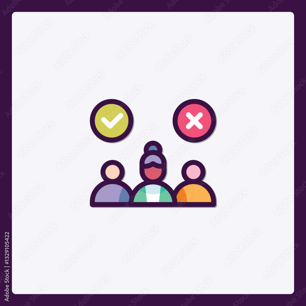 Illustrated Team Evaluation: Accepted and Rejected Candidates Icon Illustrated Team Evaluation: Accepted and Rejected Candidates Icon