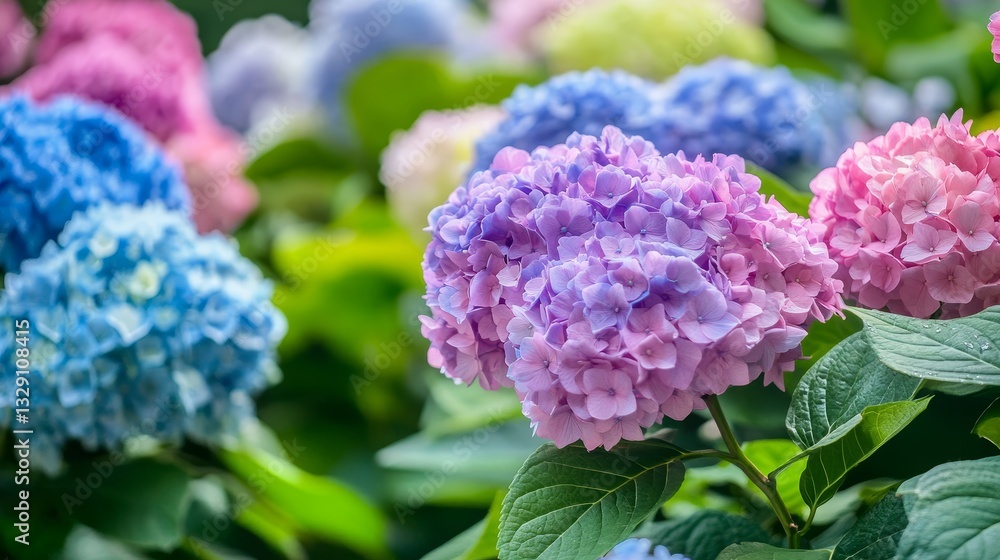 Vibrant hydrangea flowers bloom in a lush garden, showcasing the stunning beauty of nature. Vibrant hydrangea flowers bloom in a lush garden, showcasing the stunning beauty of nature.