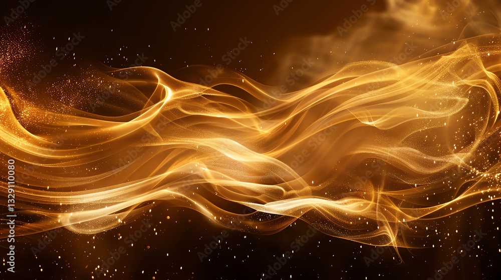 Abstract background with gold wavy lines and glittering particles. Abstract background with gold wavy lines and glittering particles.