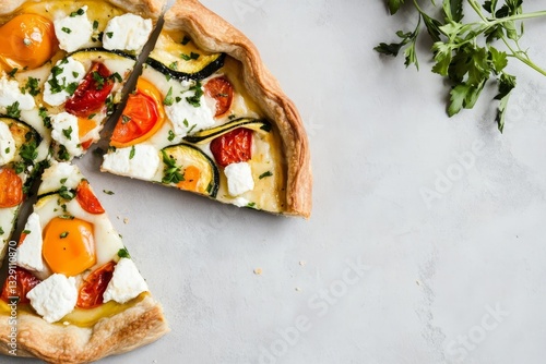 Wallpaper Mural Zucchini pie with roasted sweet peppers and feta cheese served on a textured background Torontodigital.ca