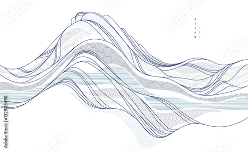 Nature art oriental Japanese style vector abstract background, runny like water shapes and lines with textures.