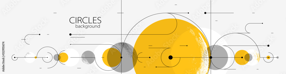 Obraz premium Abstract circles and lines vector background, geometric composition drawing technology plan, loop circular digital scheme.