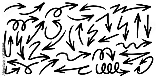 Set of Hand drawn vector arrows doodle on white background. design element vector illustration.