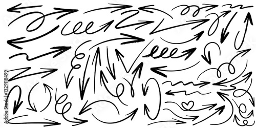 Set of Hand drawn vector arrows doodle on white background. design element vector illustration.
