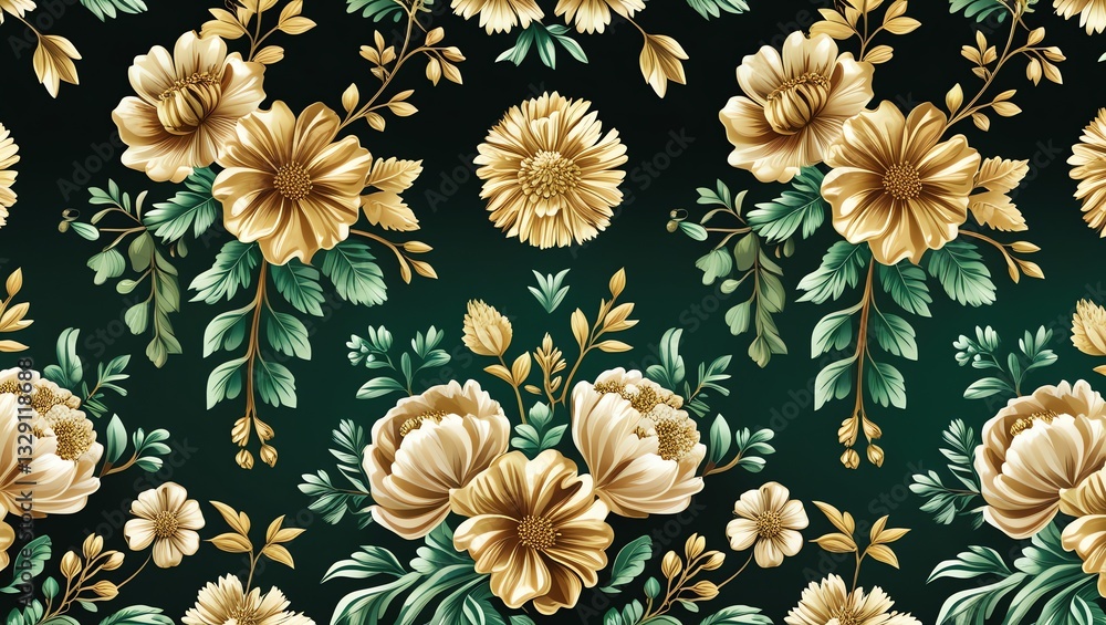 Elegant Gold and Green Floral Pattern: A Luxurious Botanical Design Elegant Gold and Green Floral Pattern: A Luxurious Botanical Design