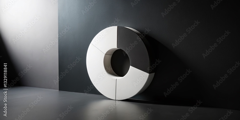 Black and White Donut Chart Silhouette: Minimalist Data Visualization Graphic Black and White Donut Chart Silhouette: Minimalist Data Visualization Graphic
