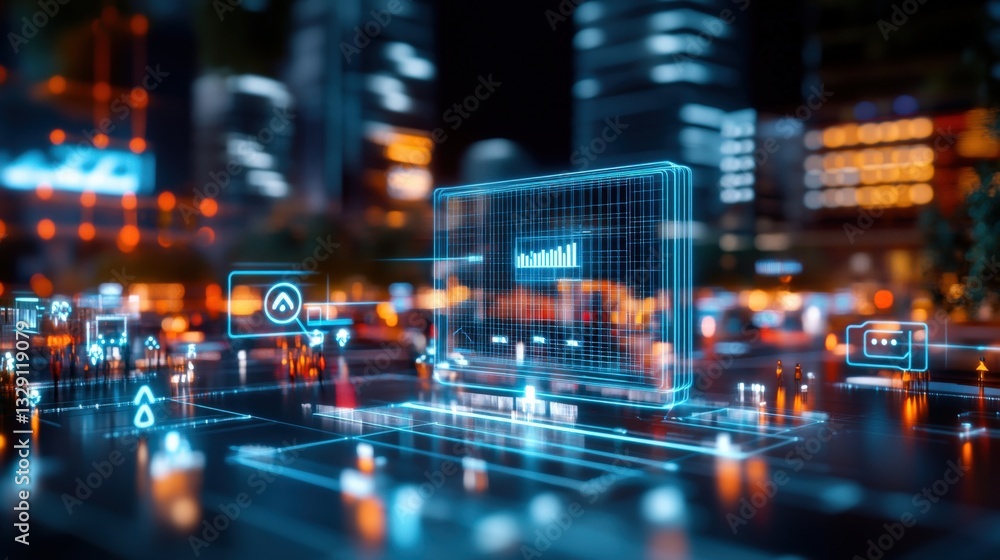 Fototapeta premium Innovative technology visualization urban cityscape digital art nighttime futuristic perspective