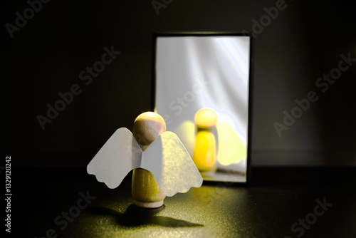 
Angel made from a wooden figure. A symbol for mental enlightenment and wanting to solve problems. Softness in sorrow and comforting of mourning. An image of comfort.