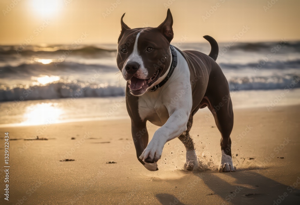 american staffordshire terrier dog running on the beach american staffordshire terrier dog running on the beach