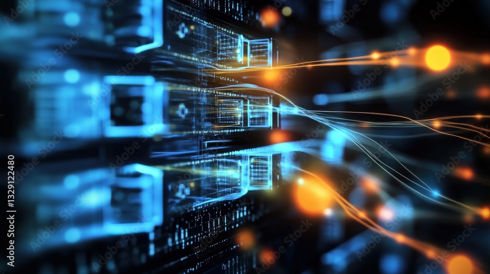 Obraz premium Dynamic digital data flow virtual environment abstract animation high-tech aesthetics futuristic concepts