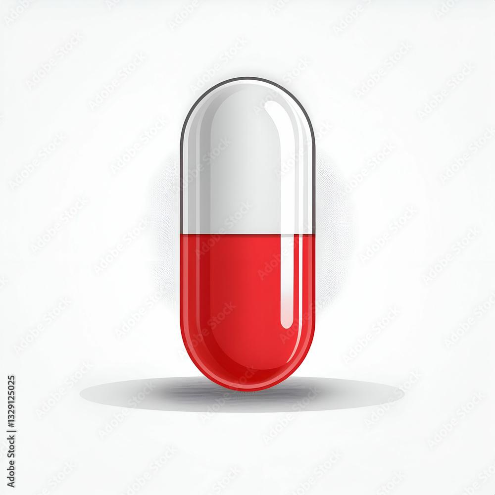 A Single Vibrant Red And White Capsule Representing Hope, Healing, And The Promise Of Better Health Against A Subtly Textured White Background A Single Vibrant Red And White Capsule Representing Hope, Healing, And The Promise Of Better Health Against A Subtly Textured White Background