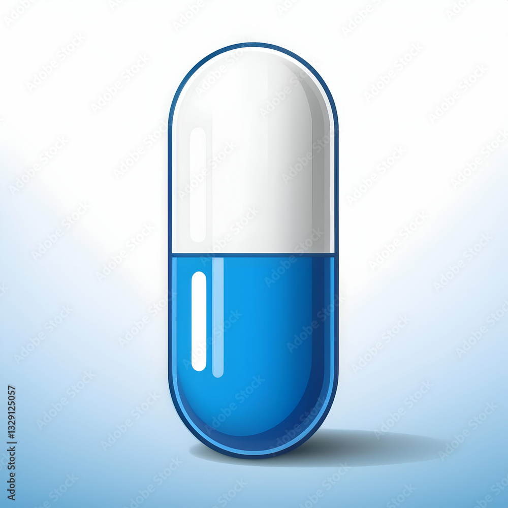 A Vibrant Blue And White Capsule Representing Hope And Healing, A Symbol Of Modern Medicine With A Clean, Glossy Design Against A Soft Blue Background A Vibrant Blue And White Capsule Representing Hope And Healing, A Symbol Of Modern Medicine With A Clean, Glossy Design Against A Soft Blue Background