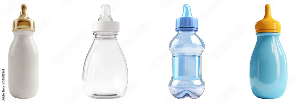 Variety of Baby Bottles in Different Designs and Colors, Isolated on Transparent Background Variety of Baby Bottles in Different Designs and Colors, Isolated on Transparent Background