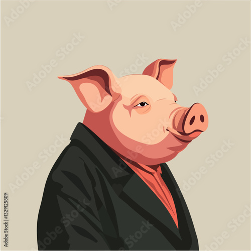 Illustration of a man with a pig's head.