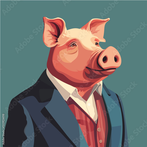 Illustration of a man with a pig's head.
