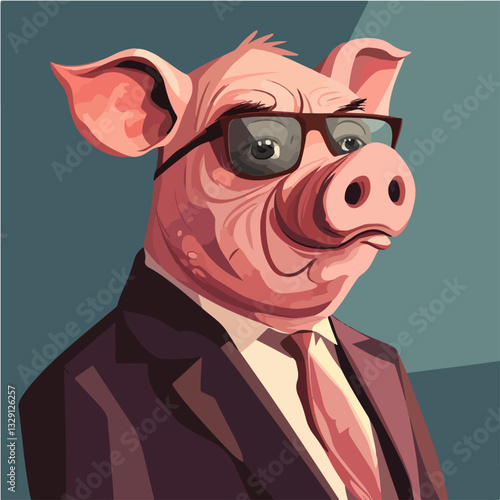 Illustration of a man with a pig's head.