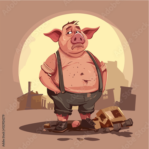 Illustration of a man with a pig's head.