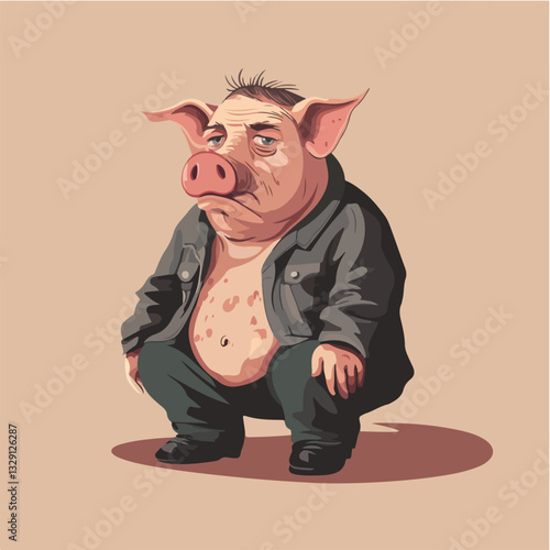 Illustration of a man with a pig's head.
