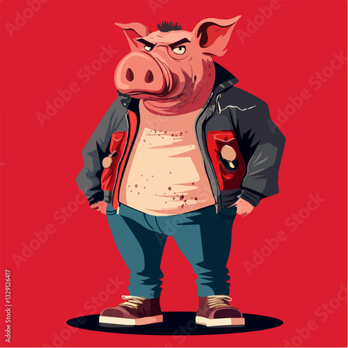 Illustration of a man with a pig's head.