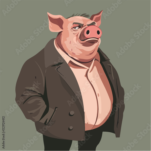 Illustration of a man with a pig's head.