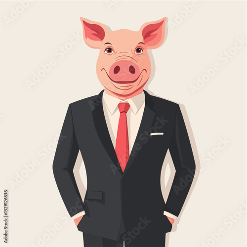 Illustration of a man with a pig's head.