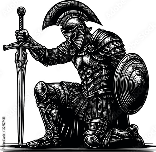 Kneeling Knight vector black silhouette cricut design for T-Shirt