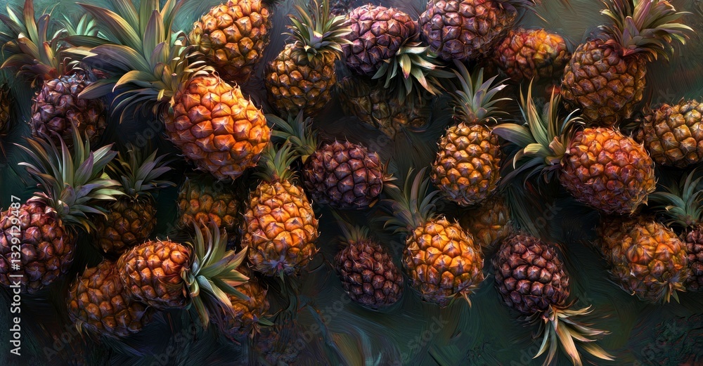 Tropical Pineapple Fruit Pattern with Warm Color Palette Organic Feel Tropical Pineapple Fruit Pattern with Warm Color Palette Organic Feel