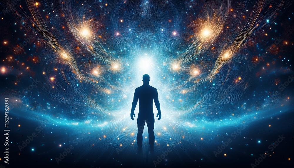A dark silhouette with a celestial aura flowing around them, resembling the night sky full of stars, evoking a cosmic and otherworldly presence.
A dark silhouette with a celestial aura flowing around them, resembling the night sky full of stars, evoking a cosmic and otherworldly presence.