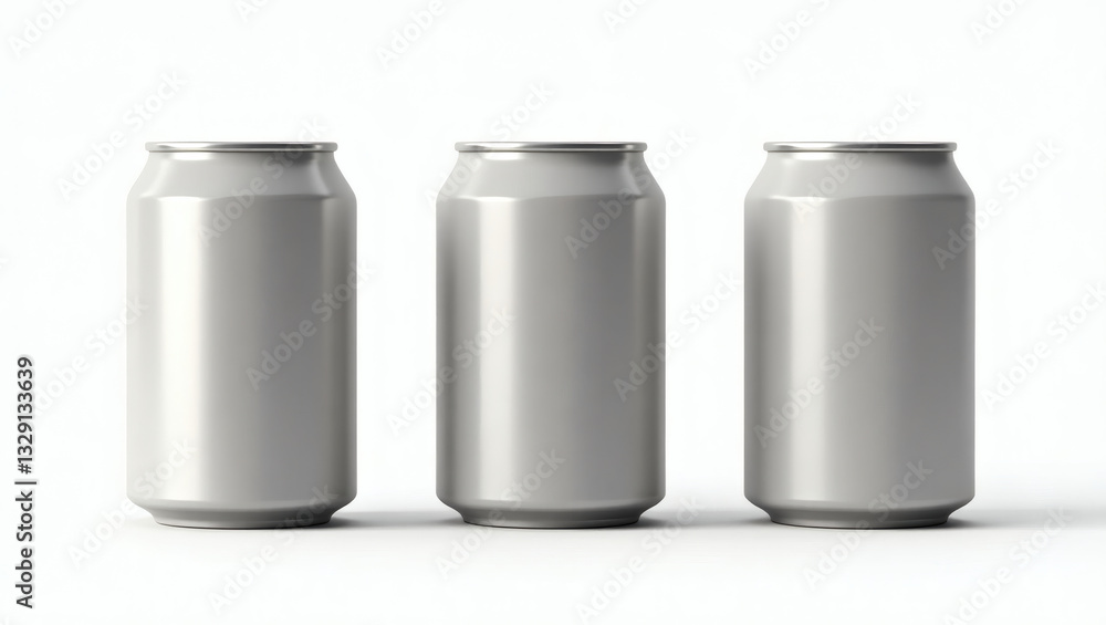 three blank soda cans side by side, representing refreshing drinks and potential branding three blank soda cans side by side, representing refreshing drinks and potential branding