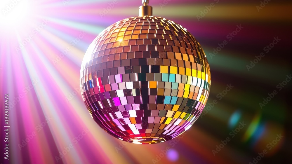 Fototapeta premium Glittering Disco Ball Reflecting Colorful Light Patterns