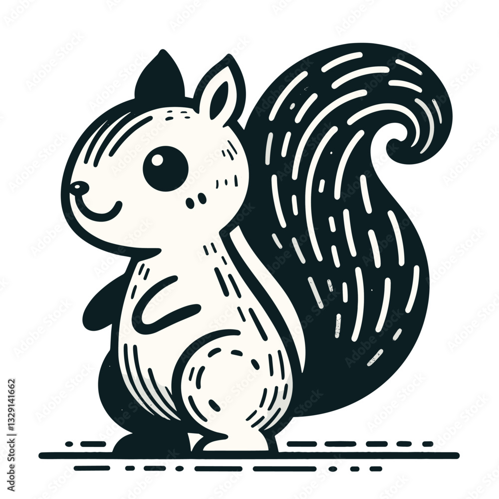 Fototapeta premium Whimsical Squirrel Line Art Illustration with Decorative Patterns