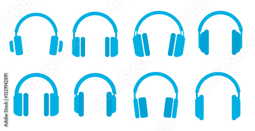 A set of headphones icon. Graphic web label of earphone. Sound symbol. Device for listening to music. Button or sign for online shop, sites and mobile app interfaces. Customer service, support	
