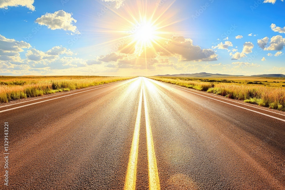 Open road stretching into a bright, sunny horizon Open road stretching into a bright, sunny horizon