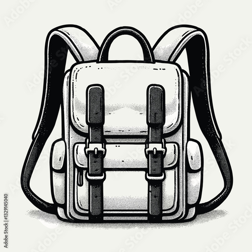 Vintage Backpack Engraving Illustration with Straps and Buckles