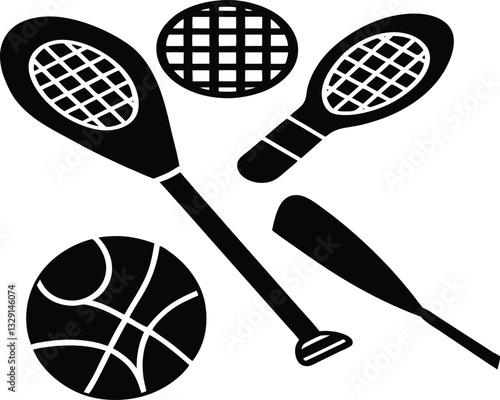 Tennis racket and ball vector illustration with sports equipment and game elements
