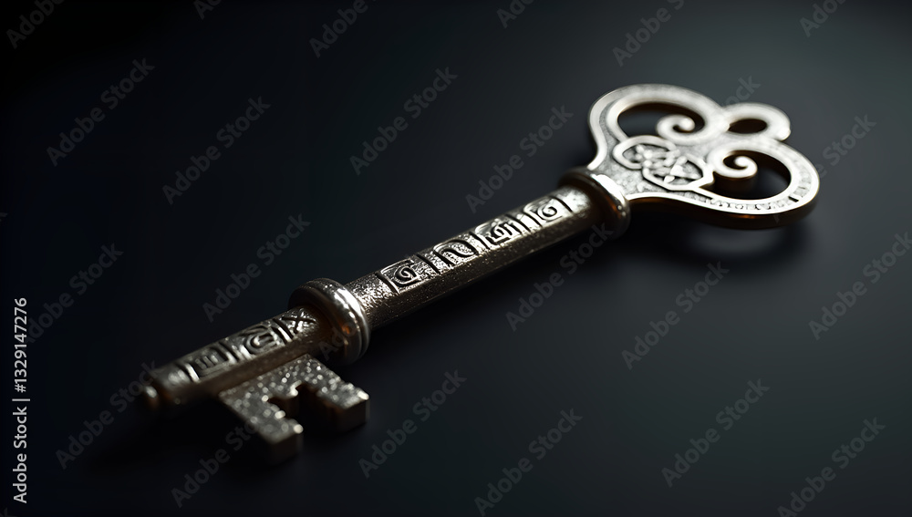 Exquisitely Engraved Silver Key: A Photorealistic Masterpiece Exquisitely Engraved Silver Key: A Photorealistic Masterpiece