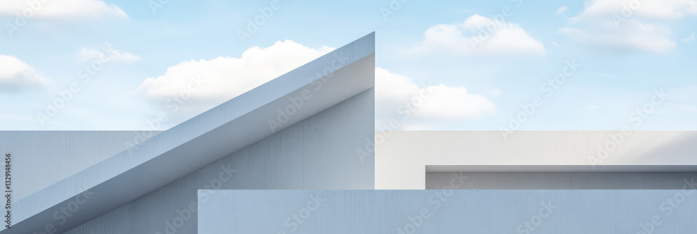 Fototapeta premium Modern architectural design features geometric shapes under a clear blue sky