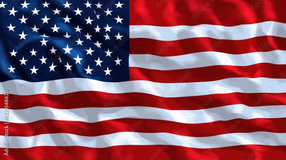 Naklejka premium A striking close-up of an American flag in rich reds and whites, layered intricately with vibrant blues, capturing the essence of its patriotic spirit