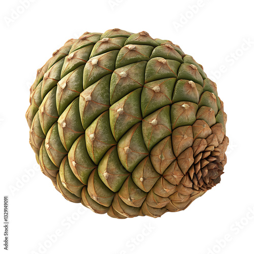 Realistic Pine Cone with Green Textured Scales Nature Inspired Geometric Pattern