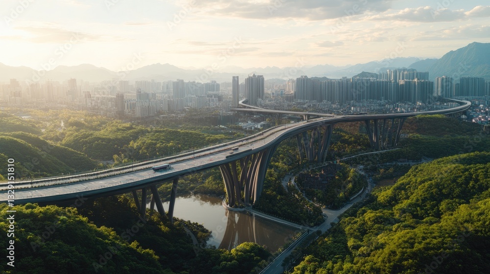 Elevated Highway Bridge for Cityscape Sunset. Elevated Highway Bridge for Cityscape Sunset.