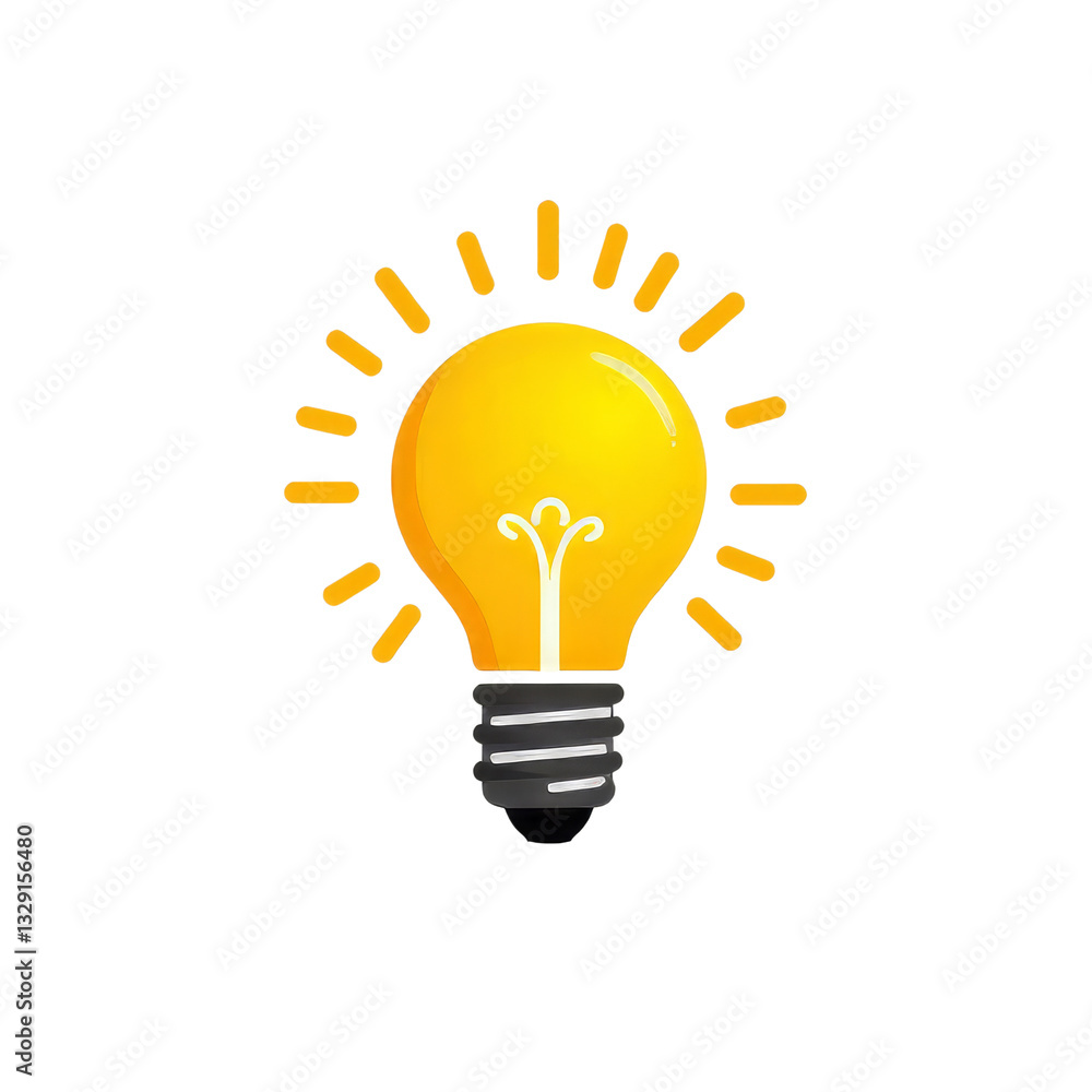 Cartoon Yellow Light Bulb with Rays, transparent background Cartoon Yellow Light Bulb with Rays, transparent background
