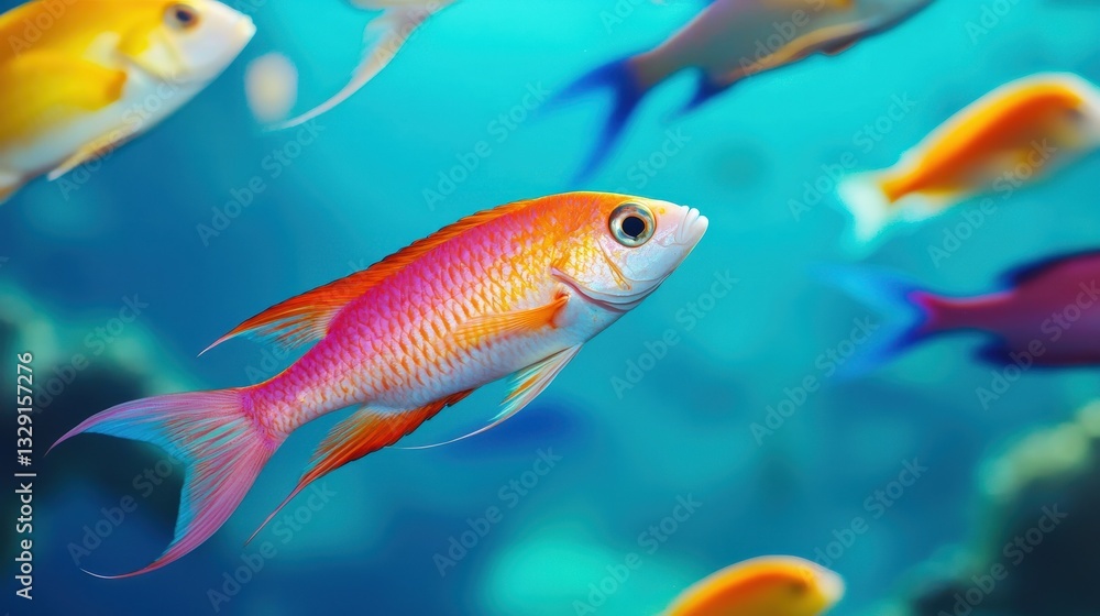Fototapeta premium Ecological impact wildlife recovery concept. Colorful fish swimming in a vibrant underwater scene.