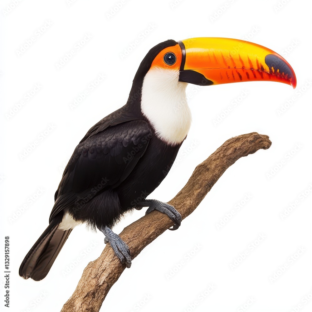 Fototapeta premium Bright Plumage Toucan Perched on Branch Tropical Bird Wildlife Colorful Beak Nature Image Stock