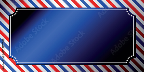 Blue grunge barber background with stripes, blue plain with frame - vector illustration