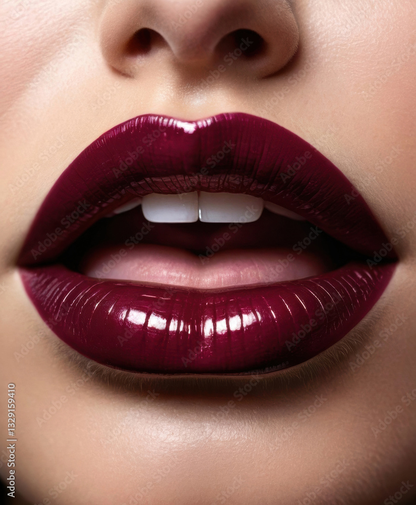 Fototapeta premium Bold Burgundy Lipstick with High Shine