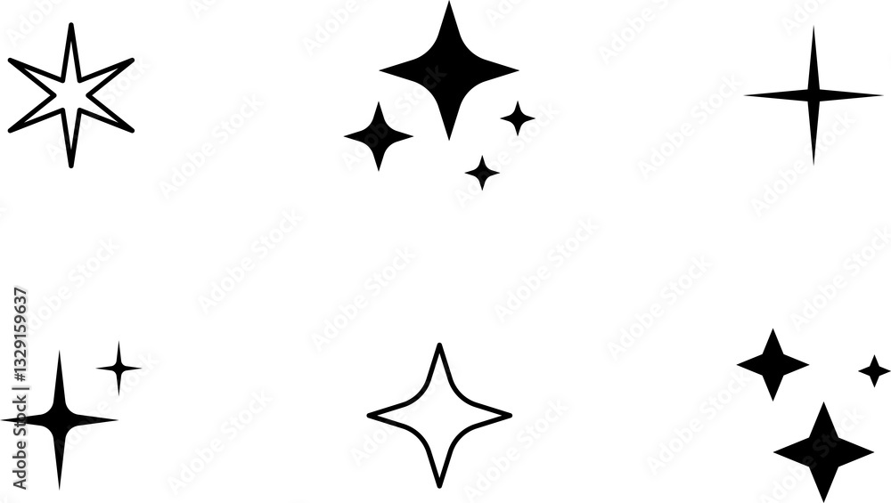 Sparkle star icons set. Simple star burst symbol illustration. Sparkle star icons set. Simple star burst symbol illustration.