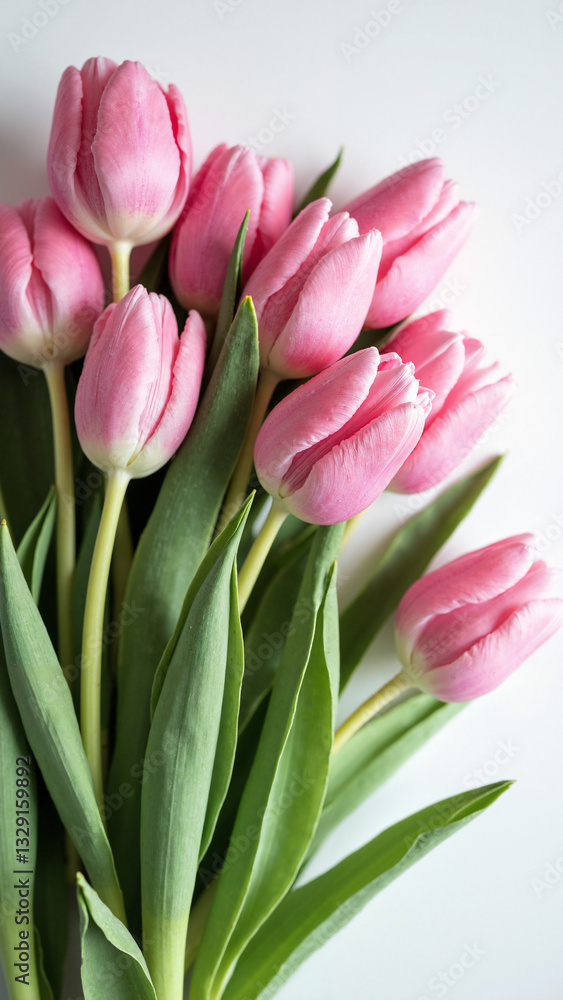 Vibrant Pink Tulips on White Background - Perfect for Spring Promotions, Floral Marketing, and Greeting Cards Vibrant Pink Tulips on White Background - Perfect for Spring Promotions, Floral Marketing, and Greeting Cards